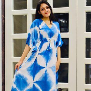 BRAND NEW ! Rayon Tie-dye summer-perfect Short Kaftan Dress